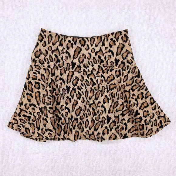 Free People Dresses & Skirts - Free People Cheetah Chenille Mini Skater Skirt Sz 4 Brown Jacquard Leopard Y2K